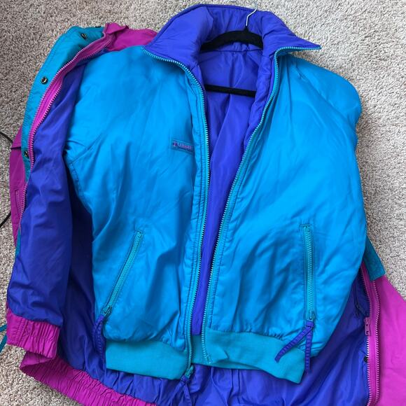Vintage 90s Columbia Powder Keg Ski Jacket 2 in 1 Color Block Granola S Womens - Picture 4 of 14